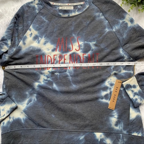 Rae Dunn | NWT Size Small Miss Independent Navy & White Tie Dye Sweatshirt - Picture 12 of 16